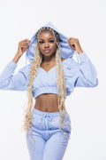 Terry Knit Women Joggers and Cropped Top Hoodie Set