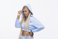 Terry Knit Women Joggers and Cropped Top Hoodie Set