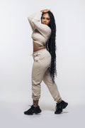 Terry Knit Women Joggers and Cropped Top Hoodie Set