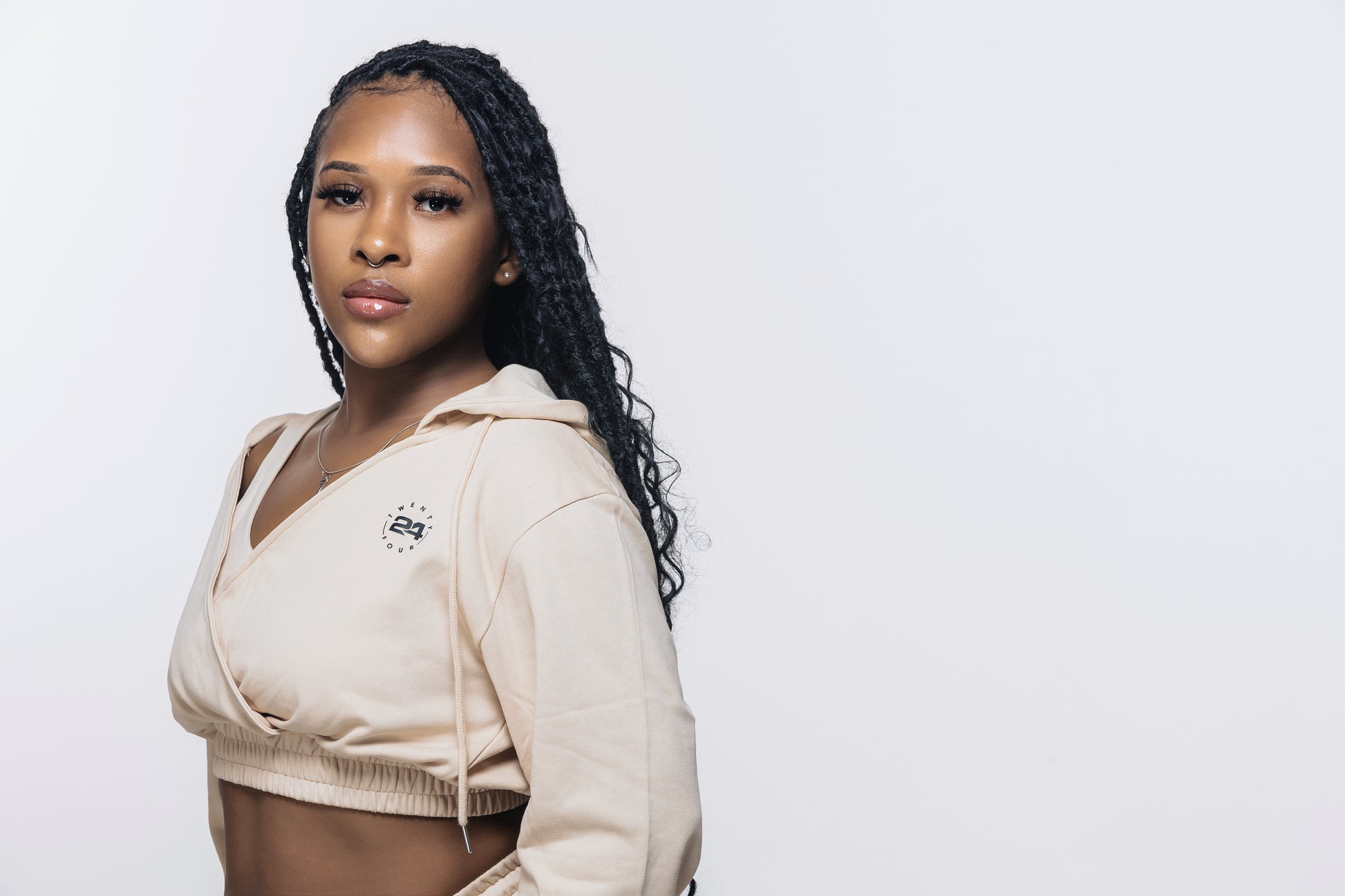Terry Knit Women Joggers and Cropped Top Hoodie Set