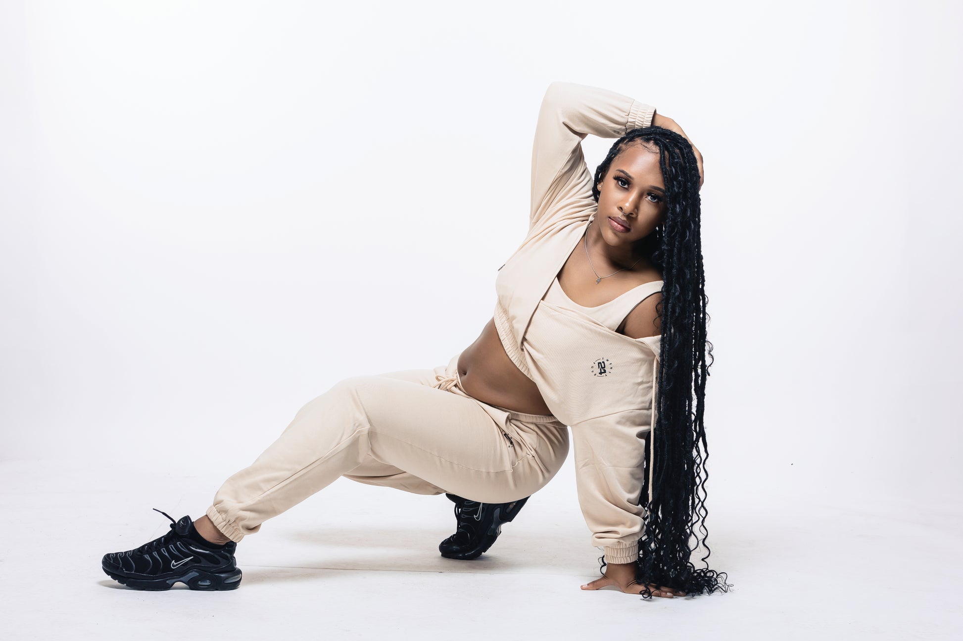 Terry Knit Women Joggers and Cropped Top Hoodie Set