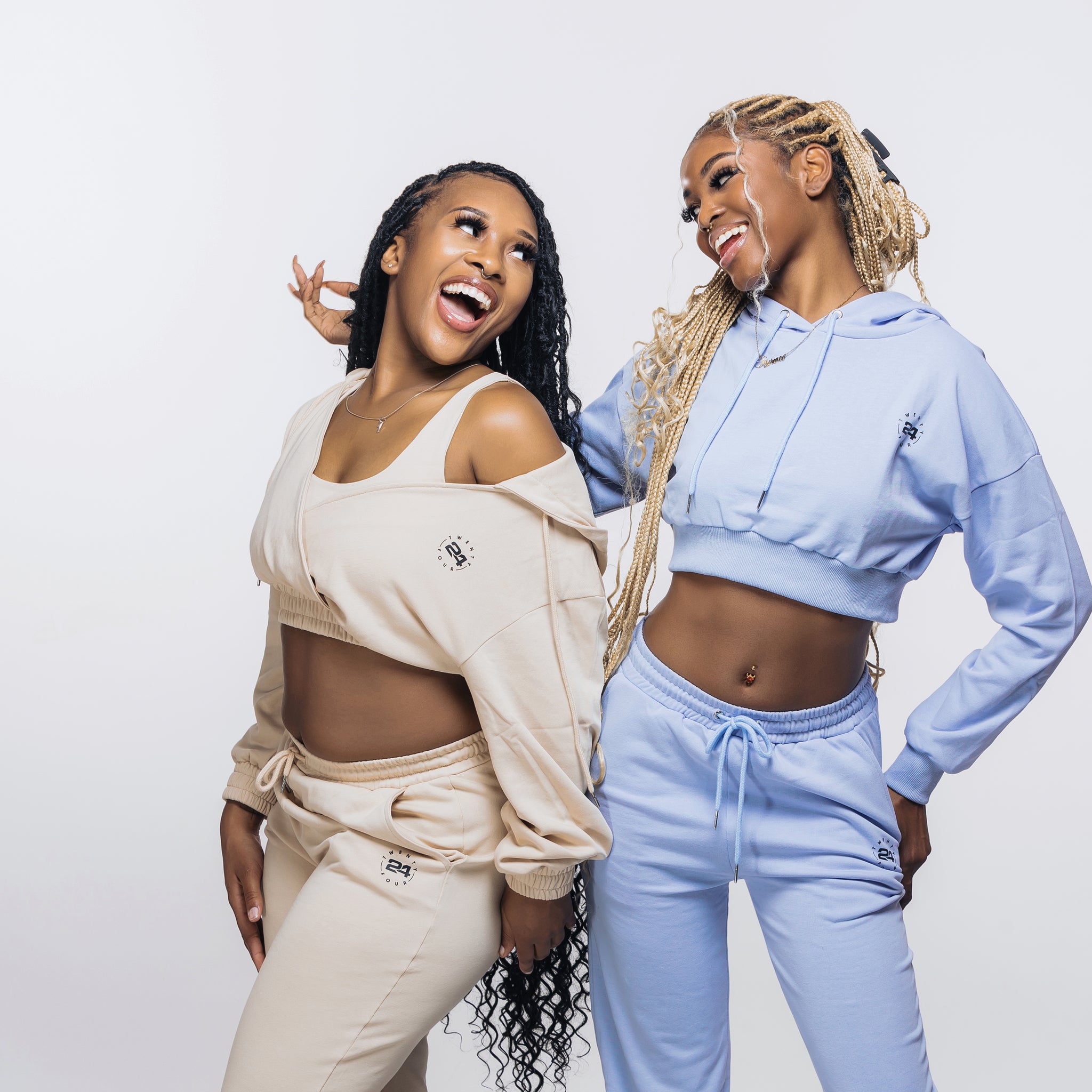 Terry Knit Women Joggers and Cropped Top Hoodie Set